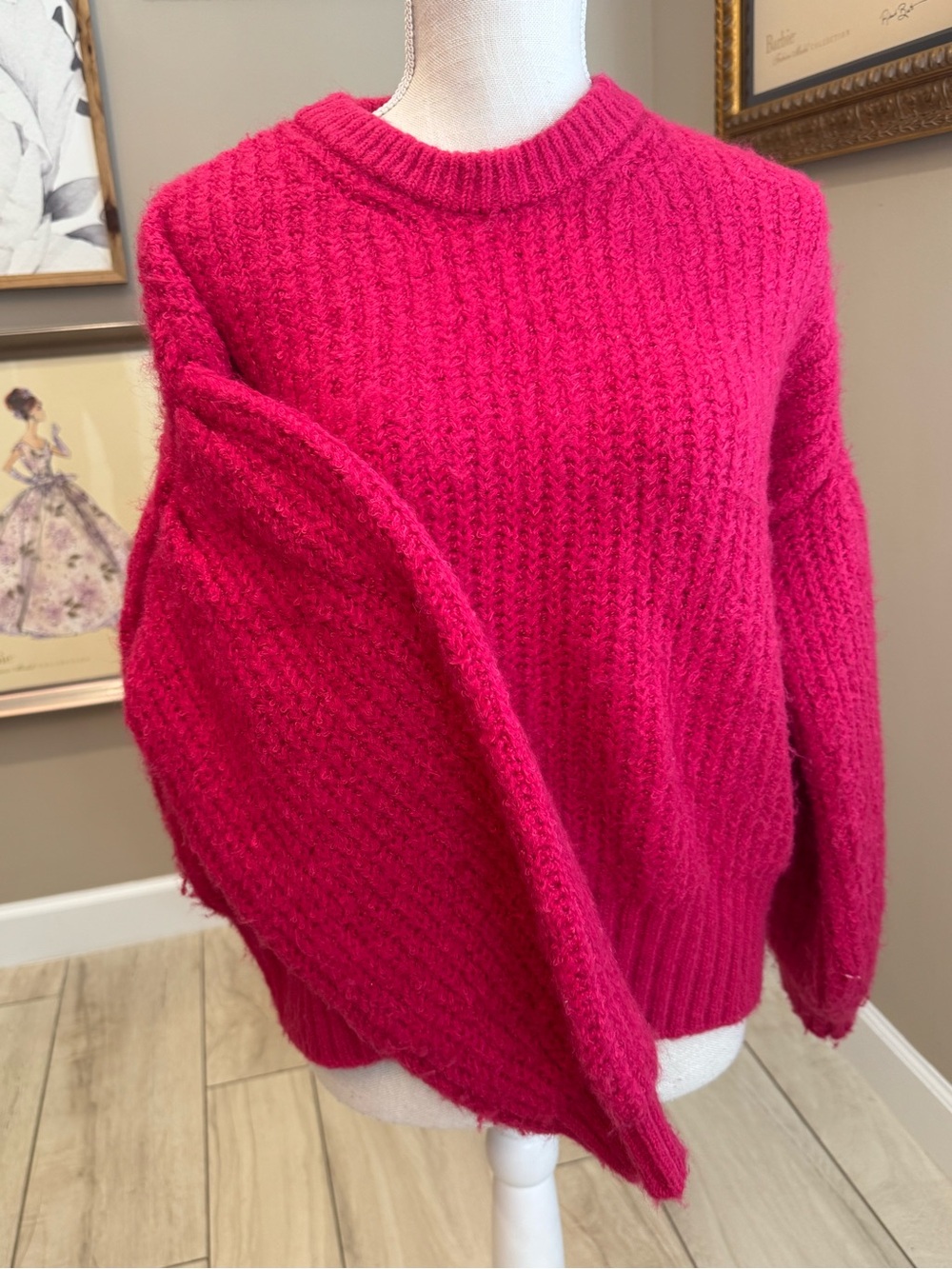 5 for $30 a new day Fuchsia Balloon Sleeve Crewneck Sweater